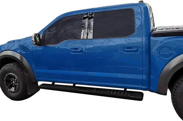 Alt view image 7 of 7 - 6 inch Running Boards Compatible with 2015-2024 Ford F-150 SuperCrew Cab Pickup 4-Door & 2017-2024 Ford F-250 F-350 Super Duty Crew Cab Black Textured Aluminum Side Steps Nerf Bars