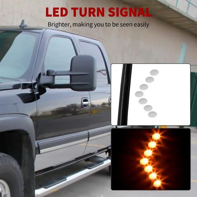 Alt view image 5 of 7 - Compatible with 2003-2006 Chevy Silverado Tahoe GMC Sierra Extendable Tow Mirrors, Powered Heated with Arrow Signal Light