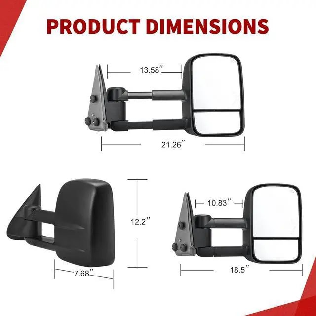 Alt view image 2 of 7 - Compatible with 2003-2006 Chevy Silverado Tahoe GMC Sierra Extendable Tow Mirrors, Powered Heated with Arrow Signal Light