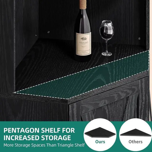 Alt view image 5 of 7 - Corner Bar Cabinet with LED Lights & Glass Holder, 5 Tier Corner Shelf with Storage, Wine Rack Cabinet Display Shelves for Living Room, Dining Room, Kitchen, Black