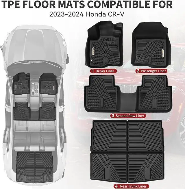 Alt view image 2 of 7 - Floor Mats for Honda CRV 2024 2023 (Not Fit for Hybrid) All Weather Car Mat for Honda CR-V with Front Rear Cargo Liner Set