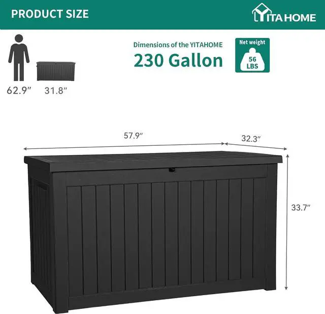 Alt view image 7 of 7 - XXL 230 Gallon Large Outdoor Storage Deck Box for Patio Furniture, Outdoor Cushions, Garden Tools and Sports/Pools Equipment, Weather Resistant Resin, Lockable (Black)