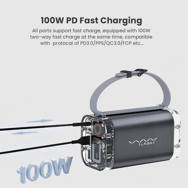 Alt view image 2 of 7 - 40000mAh Power Bank with PD100W Fast Charging and LED Flashlight,Charge 4 Devices Simultaneously,Compatible with MacBook,iPad,iPhone,Android Power Banks