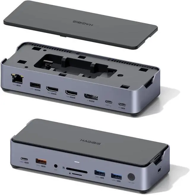 Main image of Hagibis USB C Docking Station with Hard Drive Enclosure, Triple Display USB C Hub 15 in 1 Type C Dongle Adapter with M.2 SSD, 8K DP, 8K HDMI, 100W PD3.0, Gigabit RJ45, SD4.0, Micro SD3.0, USB 3.1, AUX