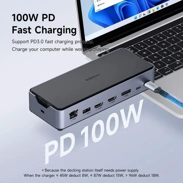 Alt view image 2 of 7 - Hagibis USB C Docking Station with Hard Drive Enclosure, Triple Display USB C Hub 15 in 1 Type C Dongle Adapter with M.2 SSD, 8K DP, 8K HDMI, 100W PD3.0, Gigabit RJ45, SD4.0, Micro SD3.0, USB 3.1, AUX