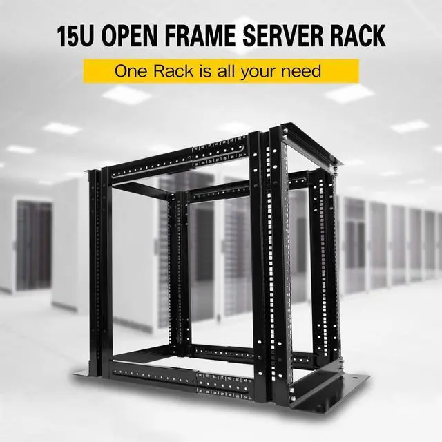 Alt view image 5 of 6 - 15U 4 Post Open Frame Server Rack Enclosure 19" Adjustable Depth