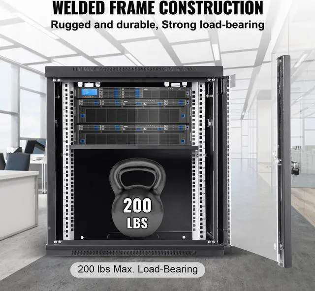 Alt view image 4 of 7 - 12U Wall Mount Network Server Rack Cabinet Enclosure 15.5'' Deep Door Lock