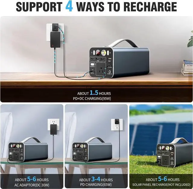 Alt view image 4 of 7 - 155Wh Portable Power Station, 42000mAh Laptop Power Bank with 150W AC Outlet, Dual Way 65W PD/USB-C Port, Laptop Charger Battery Backup Power Supply for Outdoor Camping Home Emergency Outage