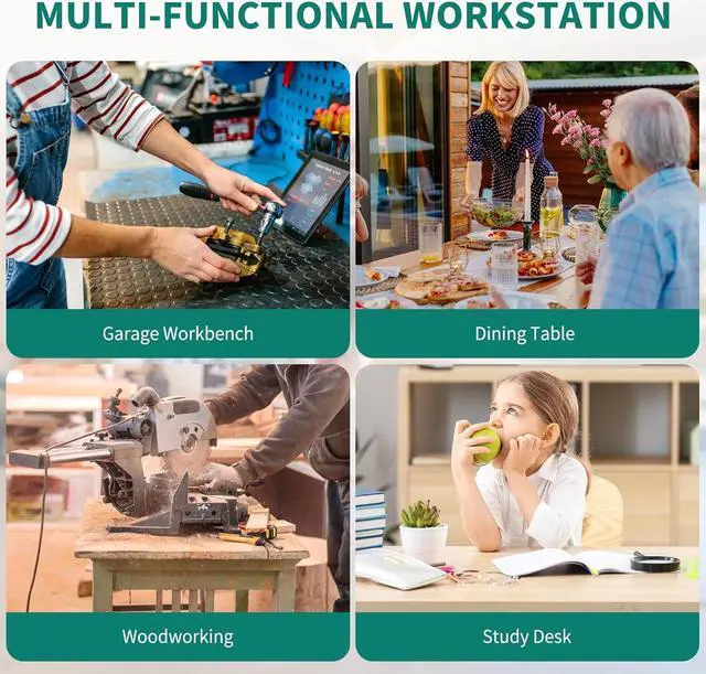 Alt view image 7 of 7 - Work Bench 60" L X 24" W Adjustable Workbench for Garage W/Pegboard & Power Outlets Heavy-Duty Workstation, 1600 LBS Load Capacity with Wheels for Workshop, Office, Home Outdoor