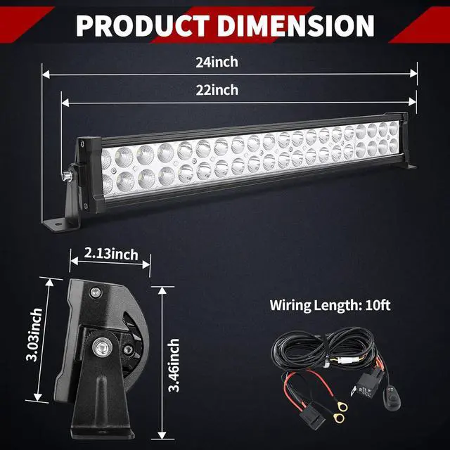 Alt view image 2 of 7 - 22 Inch Light Bar Offroad Spot Flood Combo Led Bar Waterproof Dual Row LED Work Light with Wiring Harness compatible for Truck, 4X4, ATV, Boat, Jeep, LED Light Bar 120W White