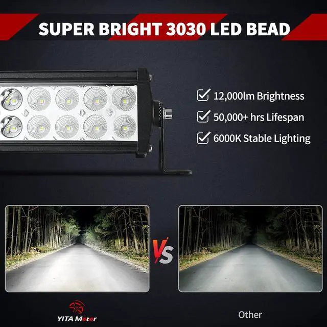 Alt view image 4 of 7 - 22 Inch Light Bar Offroad Spot Flood Combo Led Bar Waterproof Dual Row LED Work Light with Wiring Harness compatible for Truck, 4X4, ATV, Boat, Jeep, LED Light Bar 120W White