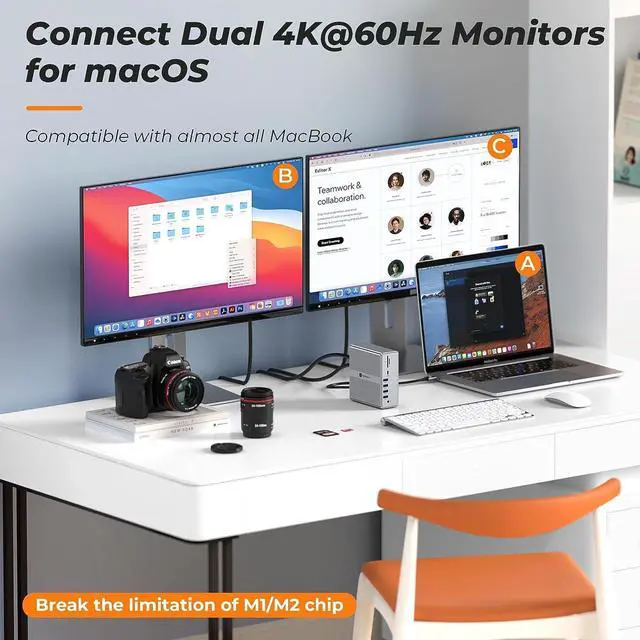 Alt view image 2 of 7 - Docking Station Dual Monitor 4K@60HZ for MacBook, Windows, TOBENONE Universal USB C Docking Station with 2 HDMI & 2 DisplayPort, 65W Power Delivery, 7 USB, USB-C 3.1, Ethernet, SD/TF