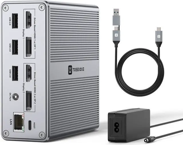 Main image of Docking Station Dual Monitor 4K@60HZ for MacBook, Windows, TOBENONE Universal USB C Docking Station with 2 HDMI & 2 DisplayPort, 65W Power Delivery, 7 USB, USB-C 3.1, Ethernet, SD/TF