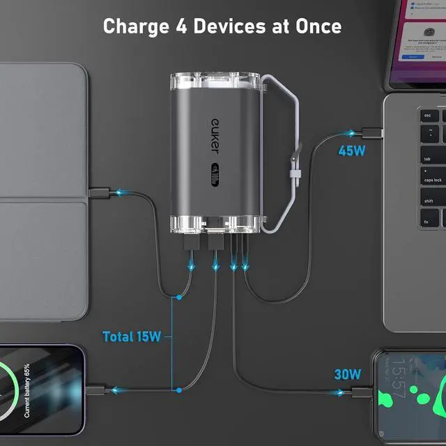 Alt view image 6 of 7 - Power Bank 40000mAh 100W Laptop Portable Charger 4 Ports, IP67 with LED Lights and See-Through IPS Screen, Power Station Battery Pack for iPhone 14/13 Series