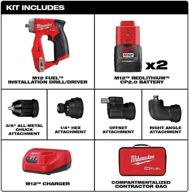Alt view image 2 of 5 - Milwaukee 2505-22 M12 Fuel Installation Drill/Driver Kit, Compact, Forward/Reverse Switch, Keyless Chuck, LED Light, Variable Speed