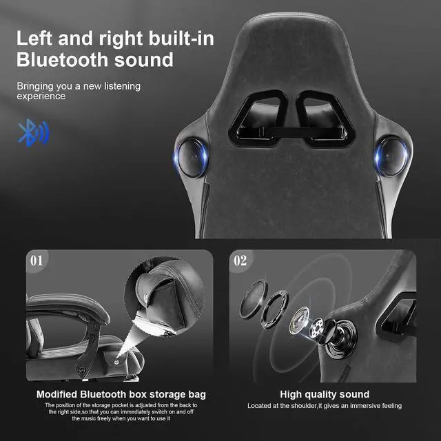 Alt view image 4 of 6 - Gaming Chair, Computer Chair with Footrest and Bluetooth Speakers, High Back Ergonomic Gaming Chair, Reclining Gaming Chair with Linkage Armrests for Adults by GTRacing (Grey)