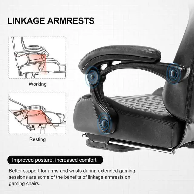 Alt view image 6 of 6 - Gaming Chair, Computer Chair with Footrest and Bluetooth Speakers, High Back Ergonomic Gaming Chair, Reclining Gaming Chair with Linkage Armrests for Adults by GTRacing (Grey)