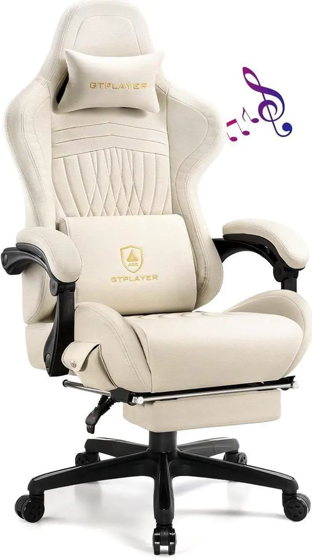 Main image of Gaming Chair with Speakers, Computer Chair with Footrest, High Back Ergonomic Gaming Chair, Reclining Gaming Chair with Linkage Armrests for Adults by GTRacing (Ivory)
