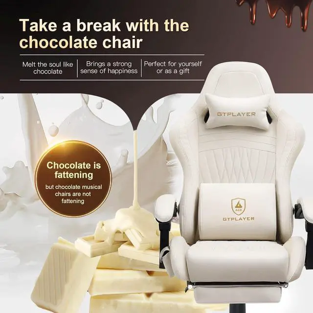 Alt view image 2 of 6 - Gaming Chair with Speakers, Computer Chair with Footrest, High Back Ergonomic Gaming Chair, Reclining Gaming Chair with Linkage Armrests for Adults by GTRacing (Ivory)