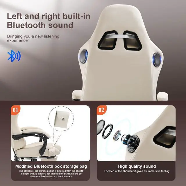 Alt view image 4 of 6 - Gaming Chair with Speakers, Computer Chair with Footrest, High Back Ergonomic Gaming Chair, Reclining Gaming Chair with Linkage Armrests for Adults by GTRacing (Ivory)
