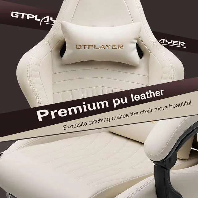 Alt view image 5 of 6 - Gaming Chair with Speakers, Computer Chair with Footrest, High Back Ergonomic Gaming Chair, Reclining Gaming Chair with Linkage Armrests for Adults by GTRacing (Ivory)