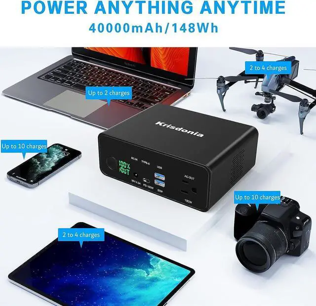Alt view image 4 of 7 - 130W Portable Power Bank, 148WH/40000mAh Portable Laptop Charger Battery Backup with 110V AC Socket/ 100W Type-C Port/2 USB QC3.0 for CPAP Outdoor Camping Trip Hunting Emergency