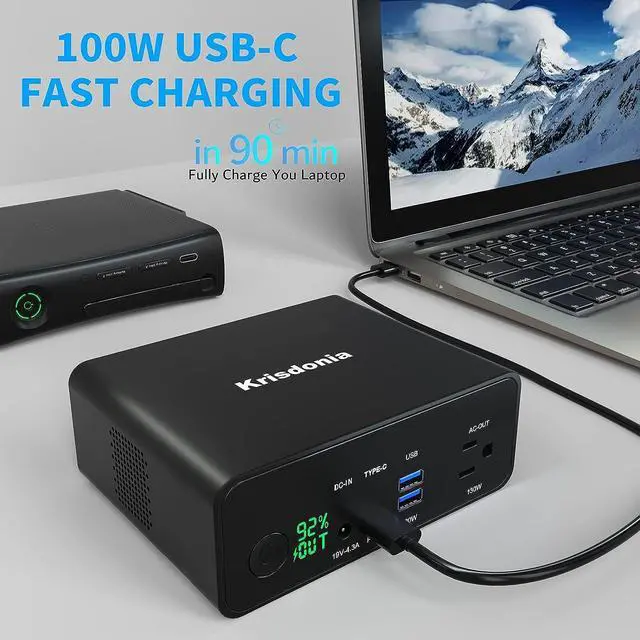 Alt view image 2 of 7 - 130W Portable Power Bank, 148WH/40000mAh Portable Laptop Charger Battery Backup with 110V AC Socket/ 100W Type-C Port/2 USB QC3.0 for CPAP Outdoor Camping Trip Hunting Emergency
