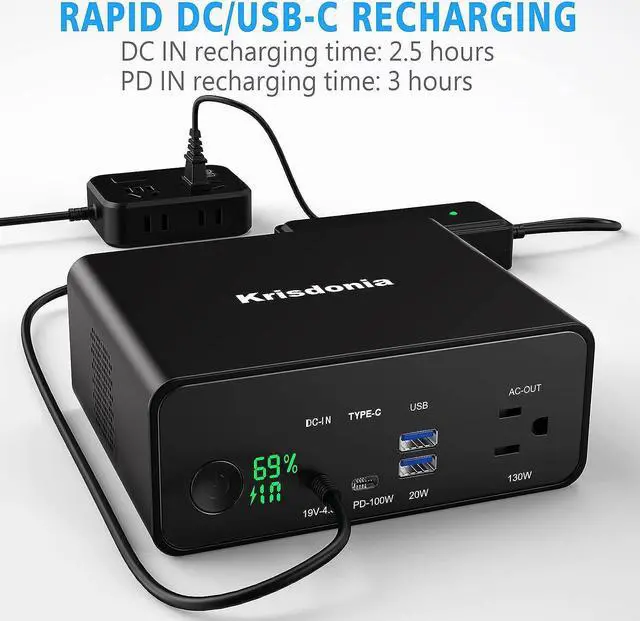 Alt view image 5 of 7 - 130W Portable Power Bank, 148WH/40000mAh Portable Laptop Charger Battery Backup with 110V AC Socket/ 100W Type-C Port/2 USB QC3.0 for CPAP Outdoor Camping Trip Hunting Emergency