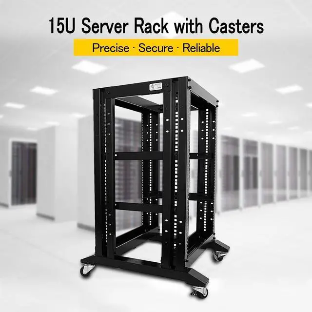 Alt view image 2 of 3 - 15U 4 Post Open Frame 19" Server/Audio Steel Rack 17" Deep