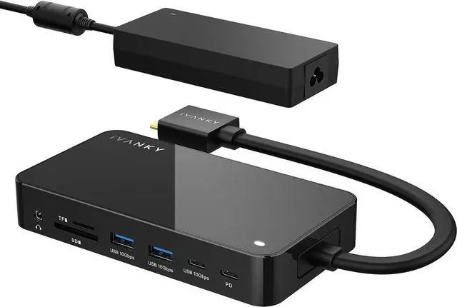 Main image of MacBook Pro Docking Station with 180W Power Adapter, 12 in 2 Dual 4K@60Hz USB C Docking Station for MacBook Pro/Air Thunderbolt 3/4 Dock HDMI 2.0, 96W PD, 10Gbps USB 3.2, 2.5GbE SD/TF Audio