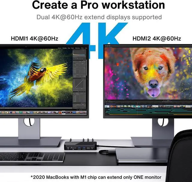 Alt view image 7 of 7 - MacBook Pro Docking Station with 180W Power Adapter, 12 in 2 Dual 4K@60Hz USB C Docking Station for MacBook Pro/Air Thunderbolt 3/4 Dock HDMI 2.0, 96W PD, 10Gbps USB 3.2, 2.5GbE SD/TF Audio