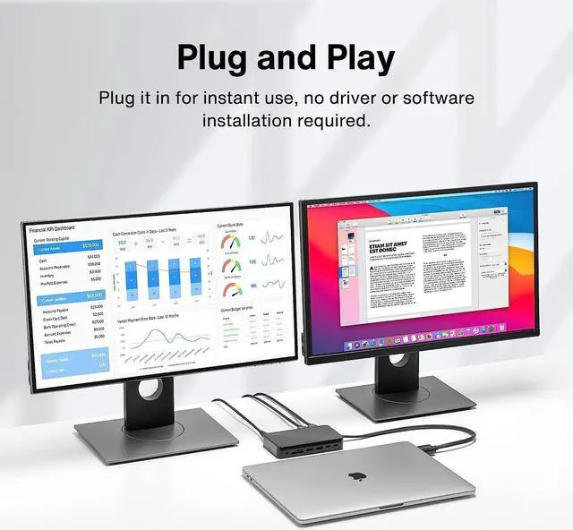 Alt view image 4 of 7 - MacBook Pro Docking Station with 180W Power Adapter, 12 in 2 Dual 4K@60Hz USB C Docking Station for MacBook Pro/Air Thunderbolt 3/4 Dock HDMI 2.0, 96W PD, 10Gbps USB 3.2, 2.5GbE SD/TF Audio