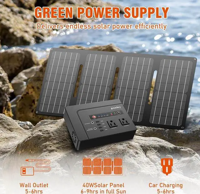 Alt view image 3 of 6 - Powkey Solar Generator with Panel, 146Wh/200W Portable Power Station with Solar Panel 40W, 110V Pure Sine Wave DC/USB/AC Outlet Electric Generator Battery Backup for Outdoor Camping Emergency Home Use