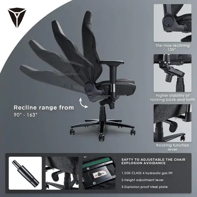Alt view image 3 of 4 - Gaming Chair Ergonomic PC Game Chair- Lumbar Support Headrest 4D Armrests Computer Chair, Big and Tall Comfortable Large, Ergonomic, Metal