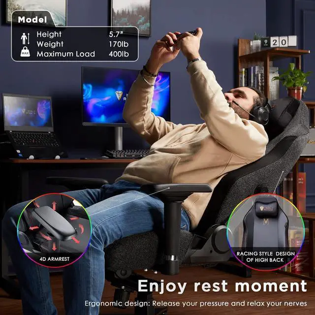 Alt view image 4 of 4 - Gaming Chair Ergonomic PC Game Chair- Lumbar Support Headrest 4D Armrests Computer Chair, Big and Tall Comfortable Large, Ergonomic, Metal