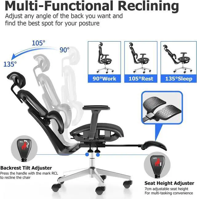 Alt view image 2 of 7 - Ergonomic Mesh Office Chair with 3D Adjustable Armrest,High Back Desk Computer Chair Ergo3d Ergonomic Office Chair with Wheels for Home & Office Black