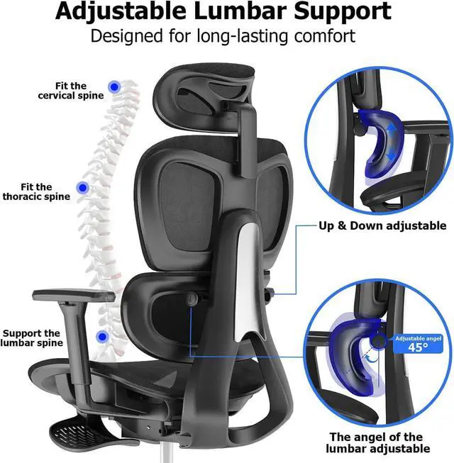 Alt view image 7 of 7 - Ergonomic Mesh Office Chair with 3D Adjustable Armrest,High Back Desk Computer Chair Ergo3d Ergonomic Office Chair with Wheels for Home & Office Black