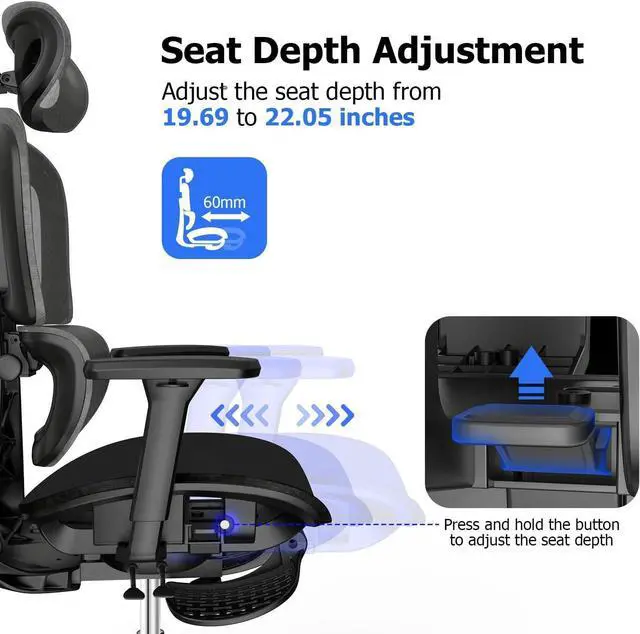 Alt view image 5 of 7 - Ergonomic Mesh Office Chair with 3D Adjustable Armrest,High Back Desk Computer Chair Ergo3d Ergonomic Office Chair with Wheels for Home & Office Black