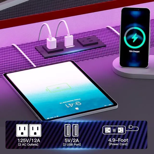 Alt view image 4 of 7 - 79" Gaming Desk, Computer Desk with 2 Fabric Drawers & LED Light, L Shaped Gaming Desk with Storage Shelf for Home Office, Carbon Fiber Black&Red