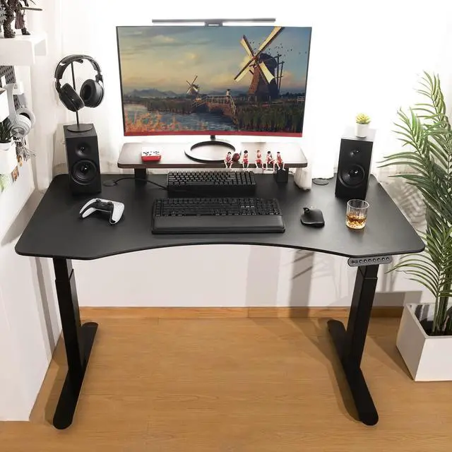 Alt view image 7 of 7 - Standing Desk 60 x 24 Inches Dual-Motor Height Adjustable Desk Electric Sit Stand Desk Home Office Desks Whole Piece Desk Board (Matte Black Desktop/Black Frame)