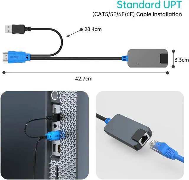 Alt view image 3 of 6 - 2 Pack USB HDMI to RJ45 Dongle, Work for MT-VIKI CAT6 KVM Switch (1708MS-IP/1708MS) Extend Distances up to 230ft/70m from KVM Console to Servers