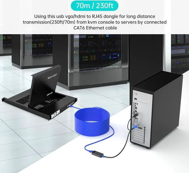 Alt view image 5 of 6 - 2 Pack USB HDMI to RJ45 Dongle, Work for MT-VIKI CAT6 KVM Switch (1708MS-IP/1708MS) Extend Distances up to 230ft/70m from KVM Console to Servers