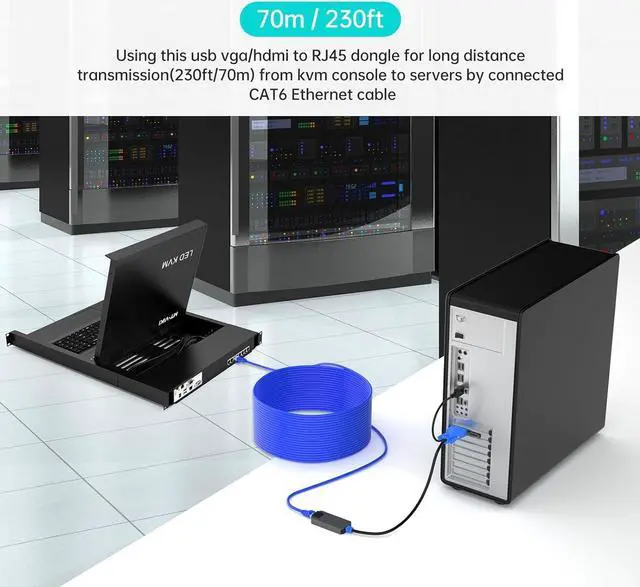 Alt view image 5 of 5 - 2 Pack USB VGA to RJ45 Dongle, Work for MT-VIKI CAT6 KVM Switch (1708MS-IP) Extend Distances up to 230ft/70m from KVM Console to Servers