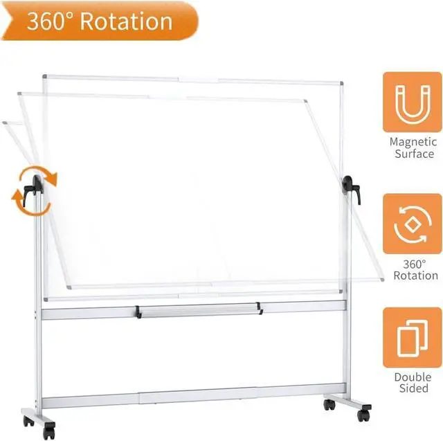 Alt view image 3 of 6 - Double-Sided Mobile Whiteboard, 72 x 48 Inches, Magnetic Rolling Dry Erase White Board on Wheels with Aluminium Frame and Stand