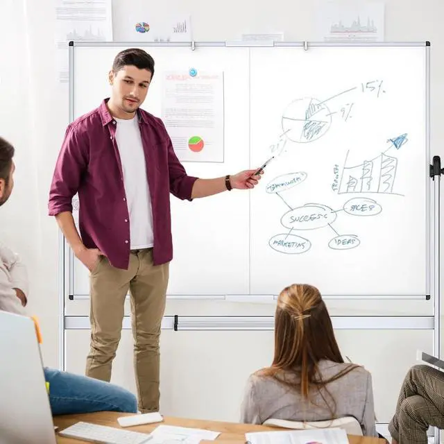 Alt view image 6 of 6 - Double-Sided Mobile Whiteboard, 72 x 48 Inches, Magnetic Rolling Dry Erase White Board on Wheels with Aluminium Frame and Stand
