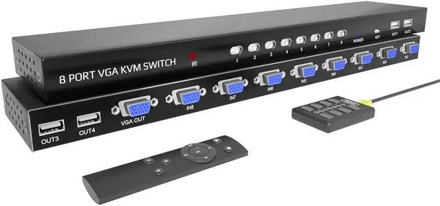 Alt view image 3 of 7 - Switch VGA - VGA KVM Switch 8 Port,USB Switcher 8 Computers Share 1 Monitor & 4 USB 2.0 Hubs,Keyboard Mouse Printer,Plug & Play,Drive-Free for All OS,8 KVM VGA Cables 1 Desktop Controller