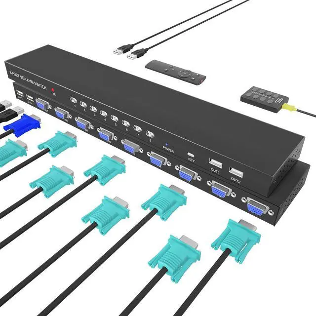 Alt view image 5 of 7 - Switch VGA - VGA KVM Switch 8 Port,USB Switcher 8 Computers Share 1 Monitor & 4 USB 2.0 Hubs,Keyboard Mouse Printer,Plug & Play,Drive-Free for All OS,8 KVM VGA Cables 1 Desktop Controller