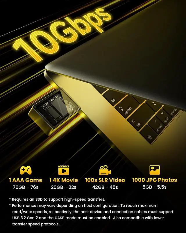 Alt view image 7 of 7 - Disk M.2 NVMe SSD Enclosure with Active Cooling System, 10Gbps USB C 3.2 Gen2, Enclosure NVMe Reader Supports M Keys and Size 2230 SSDs, Yellow