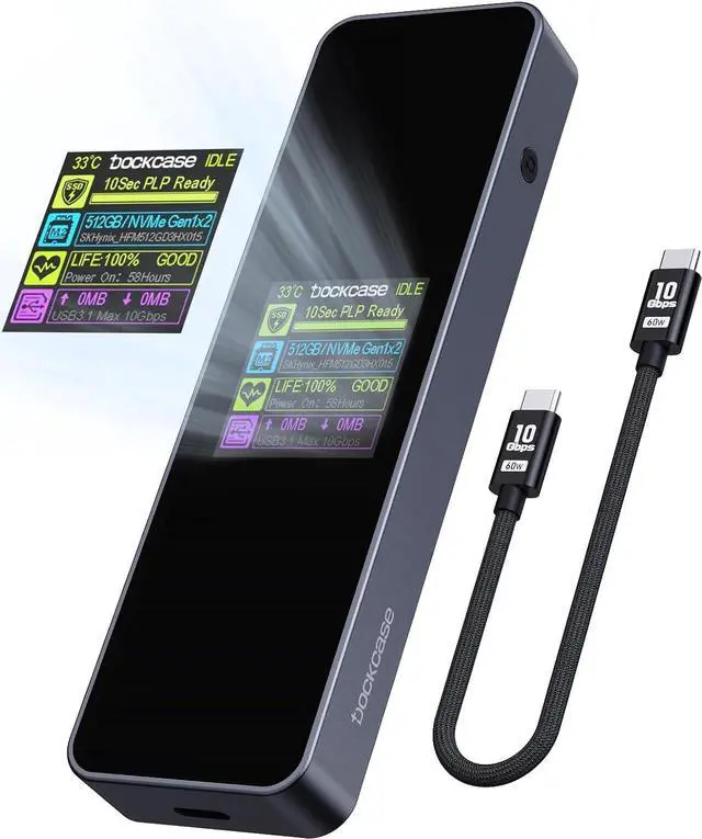 Main image of Visual Smart M.2 NVMe SSD Enclosure,Support 10s PLP Prevents Write Data Loss,USB 3.2 Gen 2 Type-C (10 Gbps),fits NVMe PCIe Size 2230/2242/2260/2280,Support M-Key B+M Key UASP