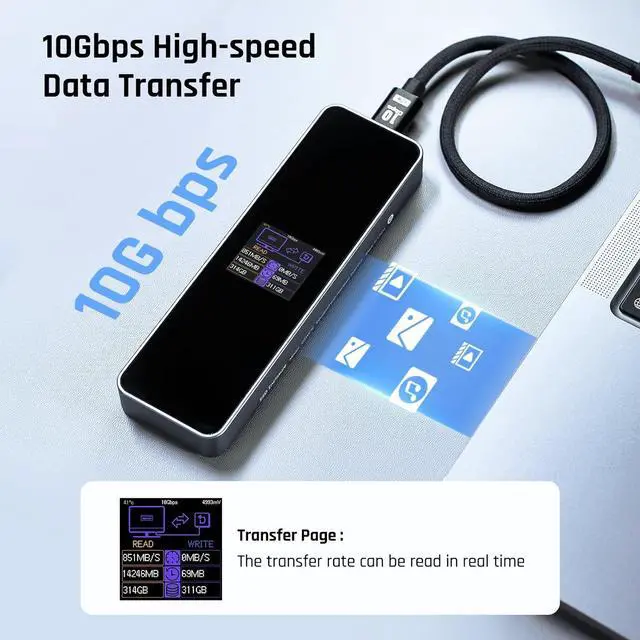 Alt view image 5 of 7 - Visual Smart M.2 NVMe SSD Enclosure,Support 10s PLP Prevents Write Data Loss,USB 3.2 Gen 2 Type-C (10 Gbps),fits NVMe PCIe Size 2230/2242/2260/2280,Support M-Key B+M Key UASP